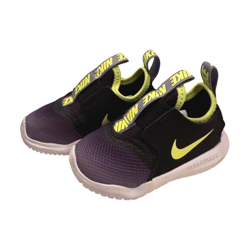 Nike Flex Runner Size 4 Child Infant Sneaker Black Neon NWOB